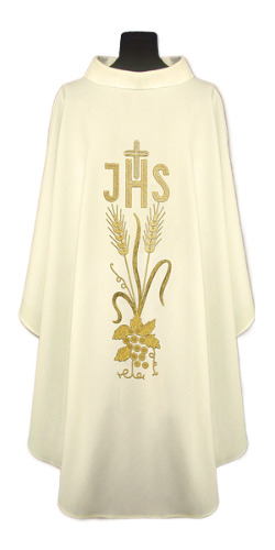 Casulla blanca de lino JHS espigas