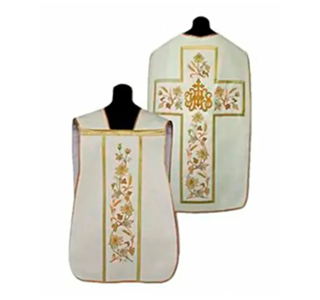 [1427] Casulla de guitarra blanca JHS flores espigas