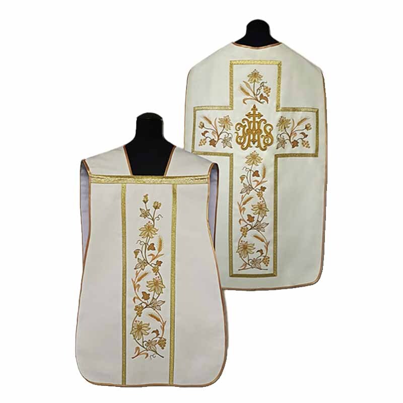 [1427] Casulla de guitarra blanca JHS flores espigas