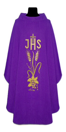 Casulla morada de lino JHS espigas