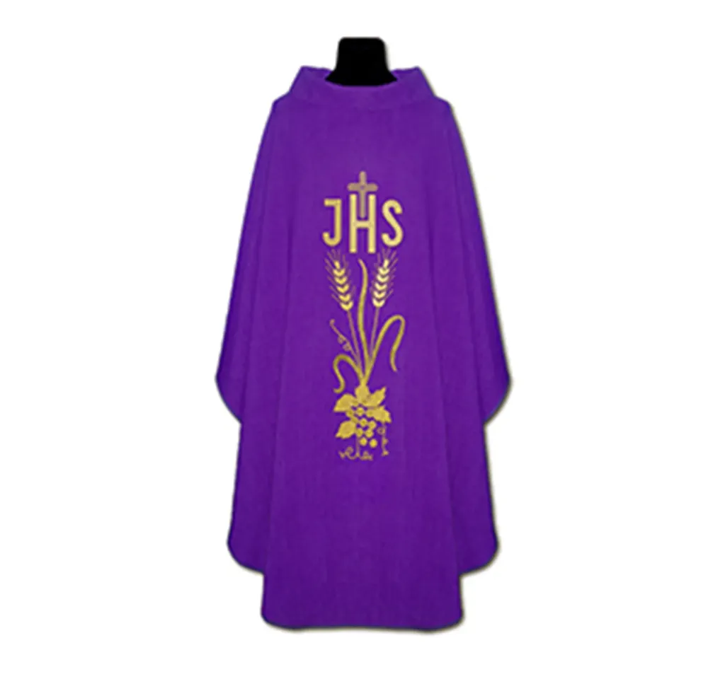 [1331] Casulla morada de lino JHS espigas