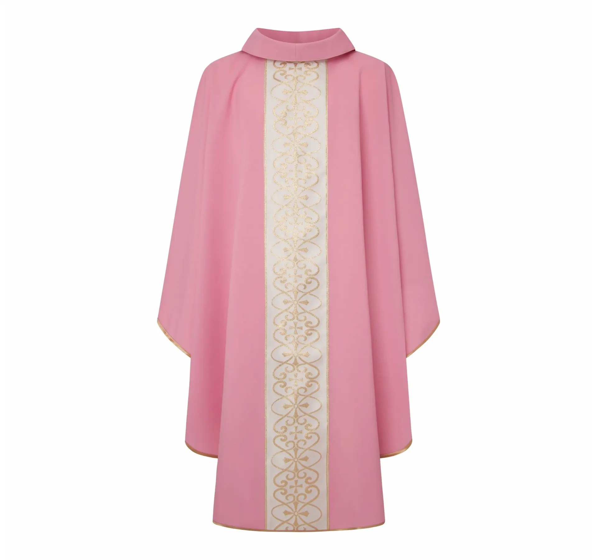Casulla rosa estolon crema y dorado