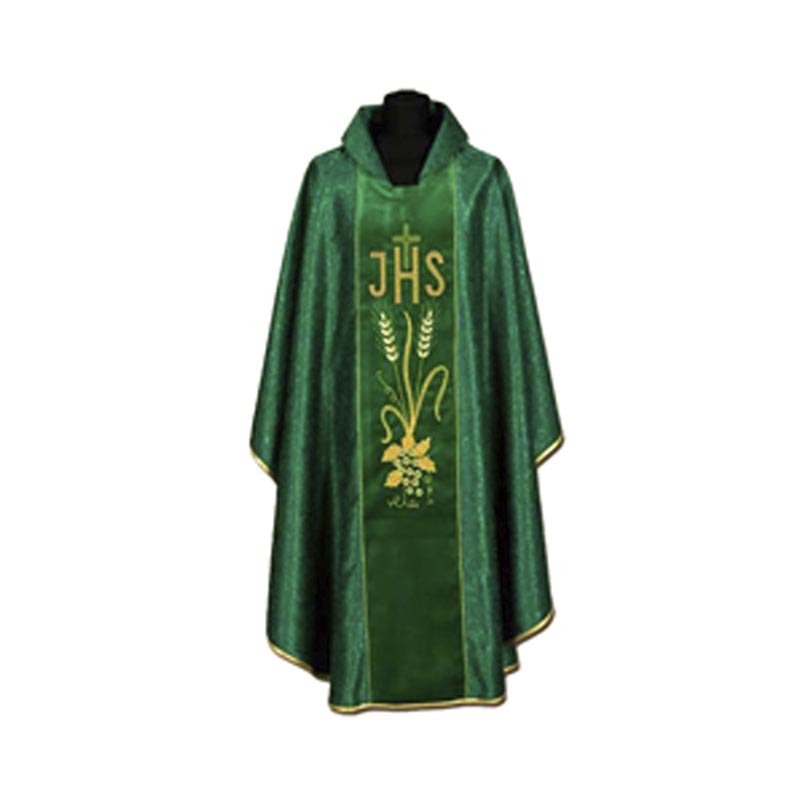 Casulla verde damasco JHS cruz