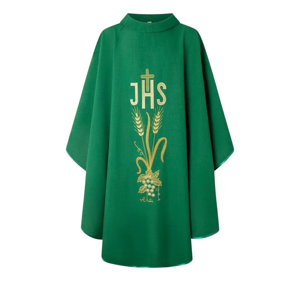 Casulla verde de lino JHS espigas