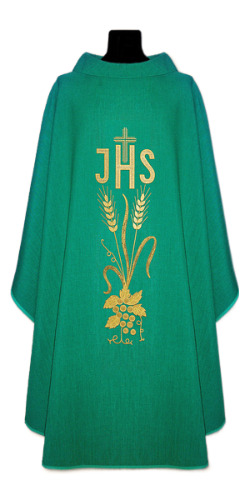 Casulla verde de lino JHS espigas