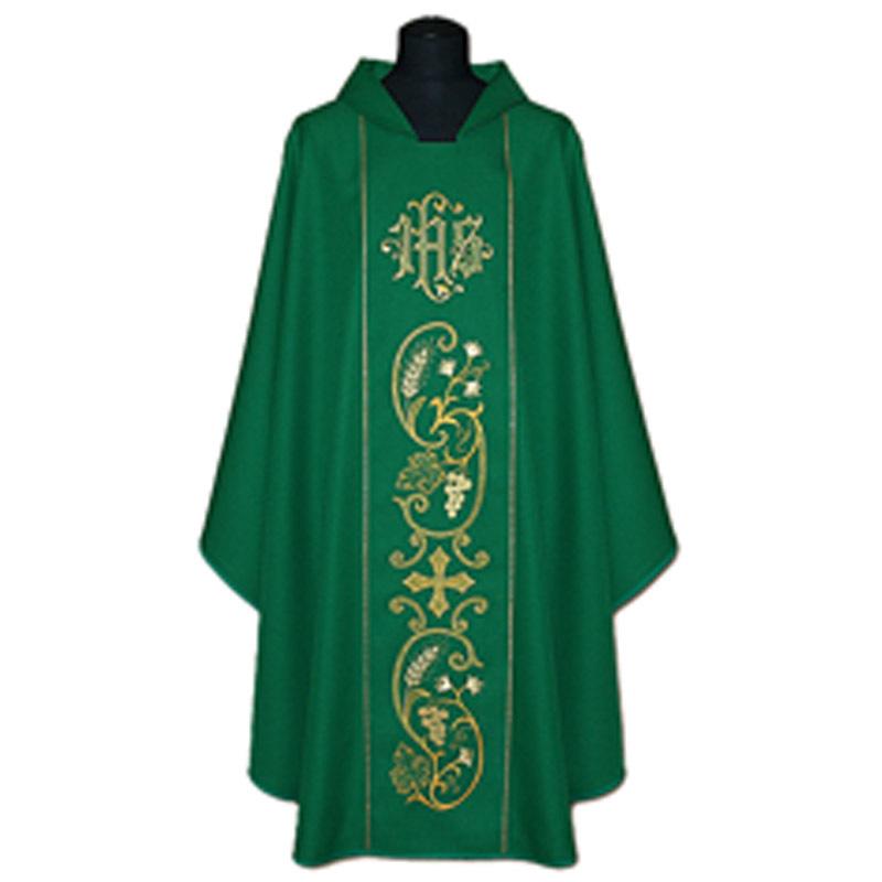 Casulla verde JHS espigas y uvas