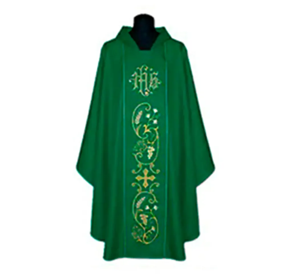 Casulla verde JHS espigas y uvas
