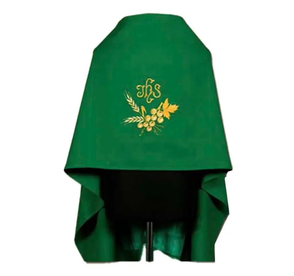 [1742] Paño de hombros verde JHS espigas uvas