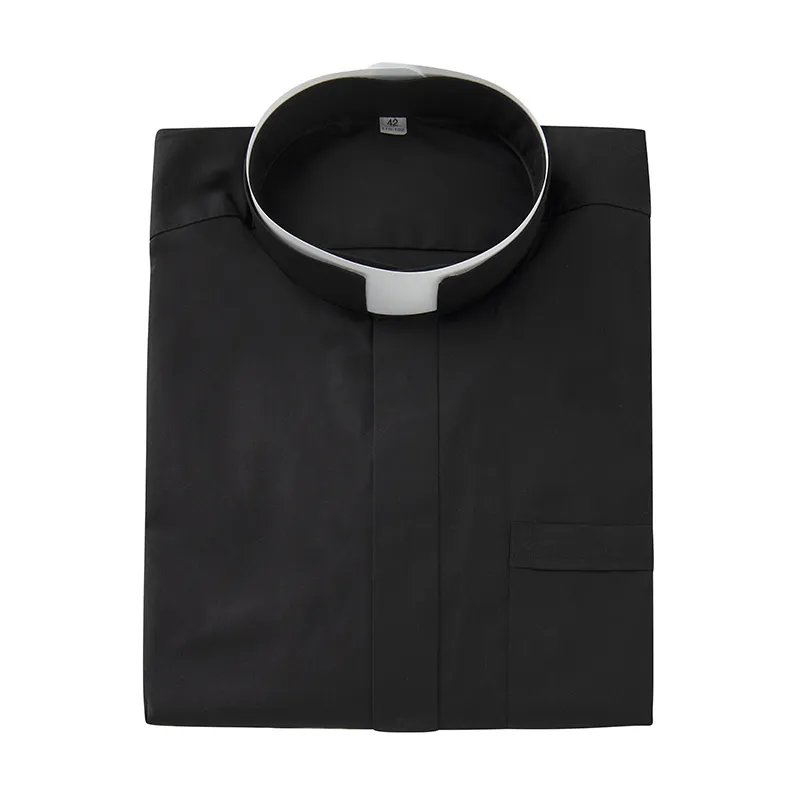 Camisa manga corta cuello romano negro