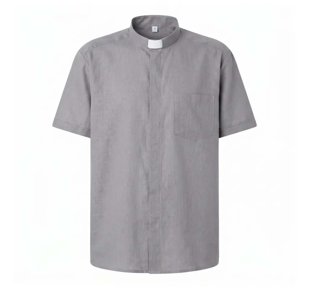 camisa manga corta lino gris claro