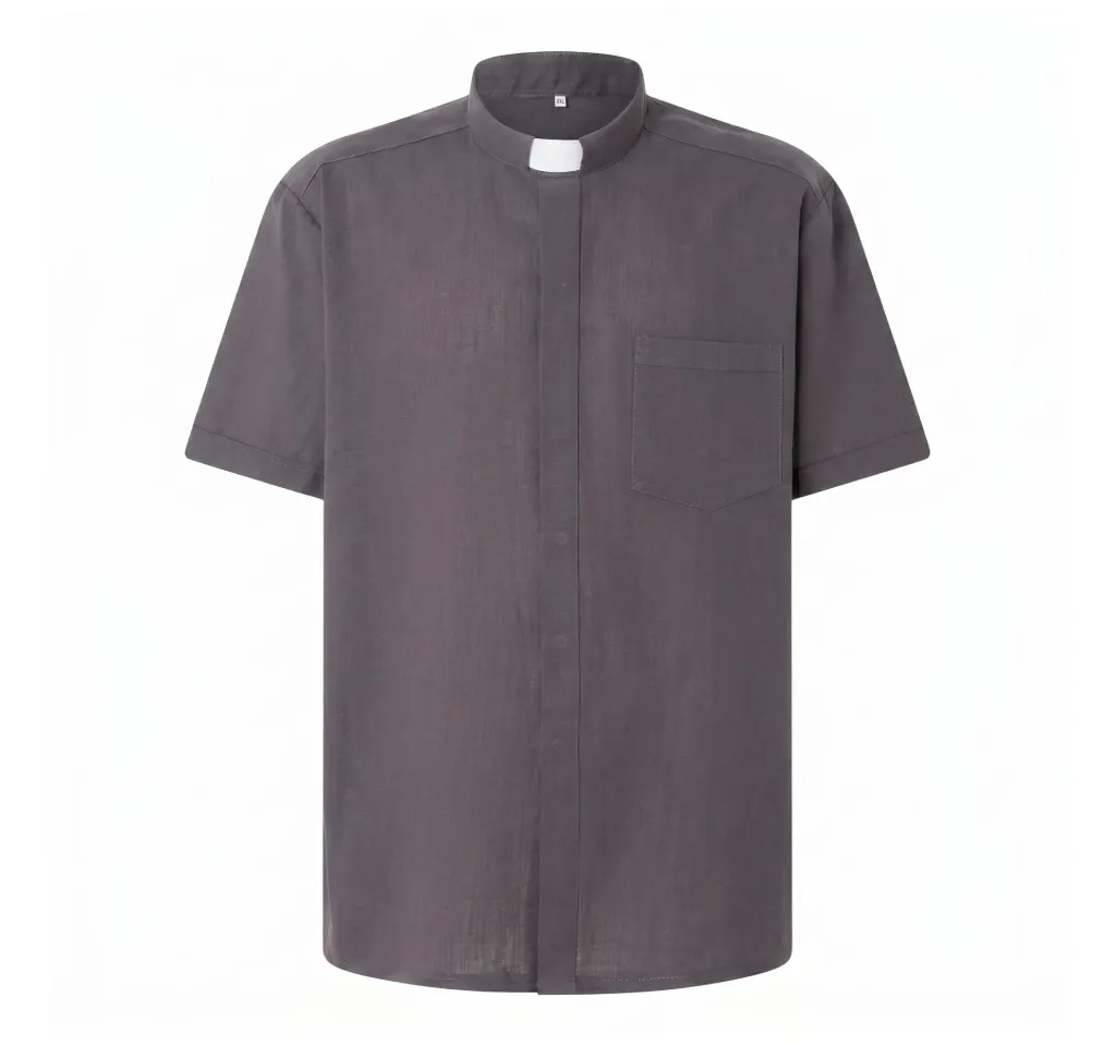 camisa manga corta lino gris oscuro