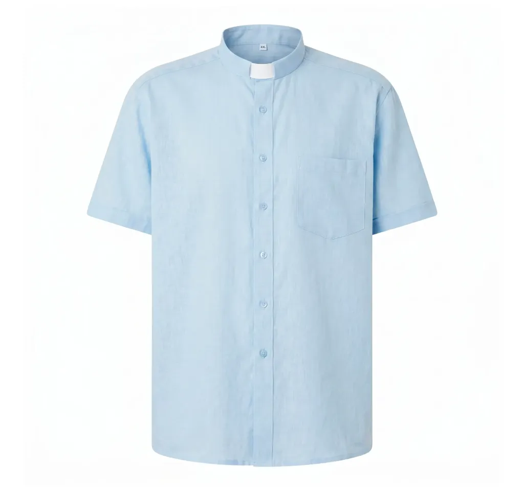 camisa manga corta lino celeste