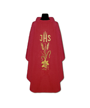 Casulla roja de lino JHS espigas