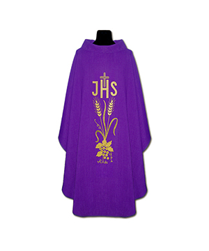 Casulla morada de lino JHS espigas