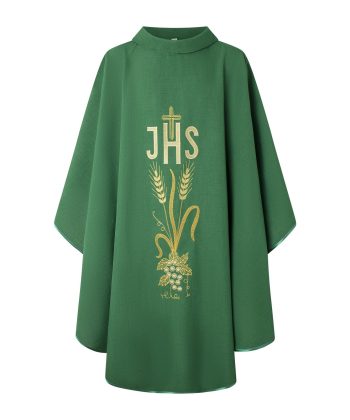 Casulla verde de lino JHS espigas