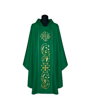 Casulla verde JHS espigas y uvas
