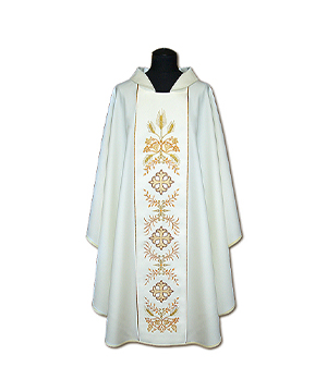 Casulla de sacerdote blanca bordada