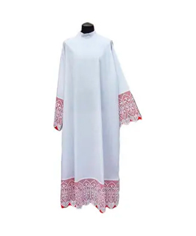 Alba sacerdote puntilla roja