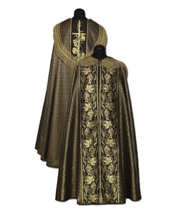 Capa pluvial negra cruz uvas espigas