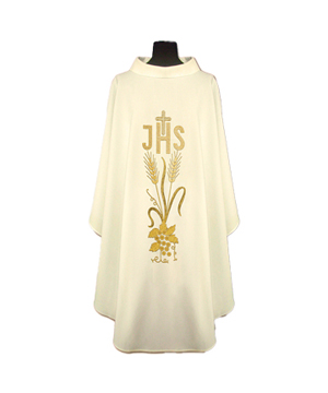 Casulla blanca de lino JHS espigas