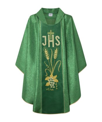 Casulla verde damasco JHS cruz