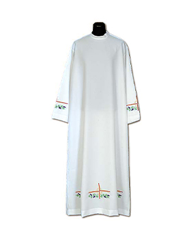 Alba sacerdote bordada cruz roja uvas
