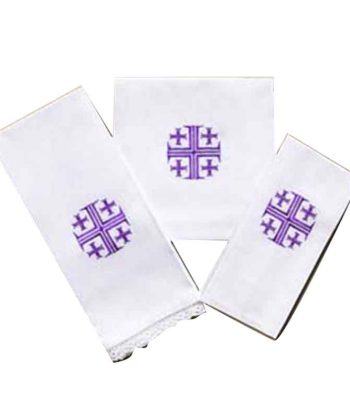 Corporal purificador manutergio cruz Jerusalén morada