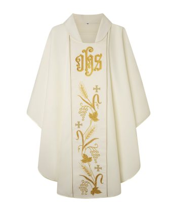 Casulla de sacerdote blanca bordada en dorado