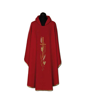 Casulla de sacerdote roja bordada en dorado