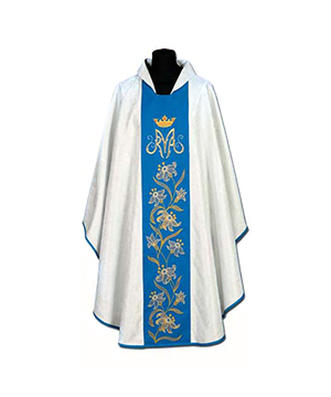 Casulla de sacerdote azul bordada