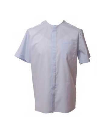 Camisa manga corta cuello romano celeste
