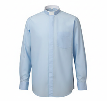 Camisa manga larga cuello romano celeste