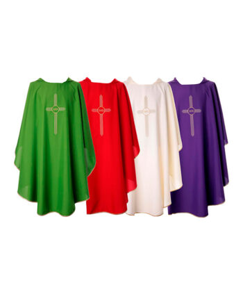 Kit de casullas 4 colores con bordado cruz IHS